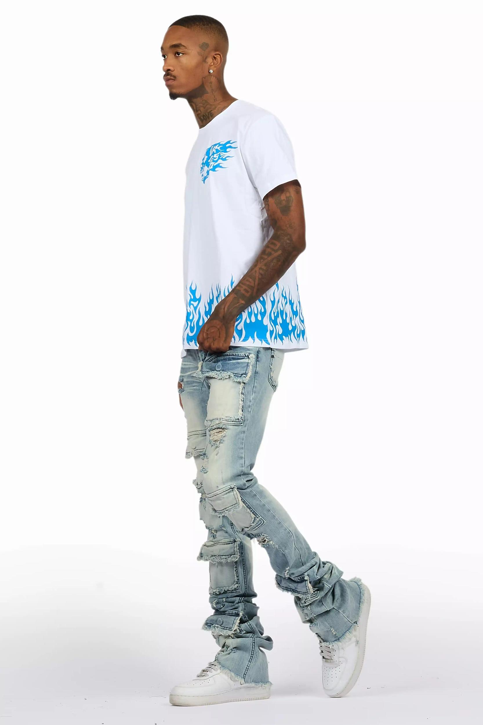 Bubble White/Blue T-Shirt/Super Stacked Flare Jean Bundle Male Product Image