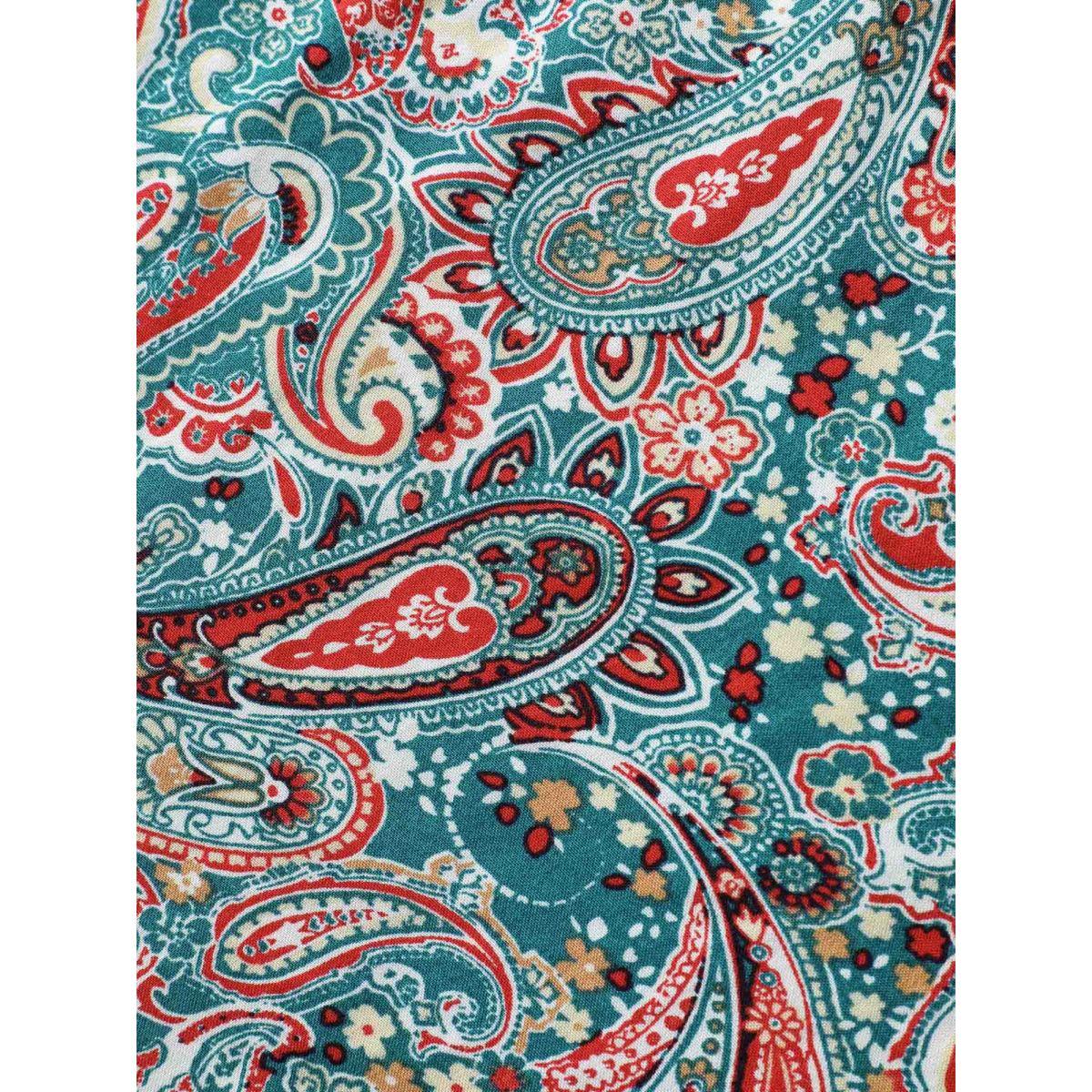 Plus Size DarkGreen Paisley Print V-Neck Flared Sleeve Blouse Women Boho Half Sleeve V-neck Vacation Blouses BloomChic 12/L Product Image