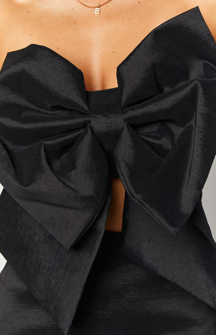 Nadia Black Bow Mini Dress Product Image