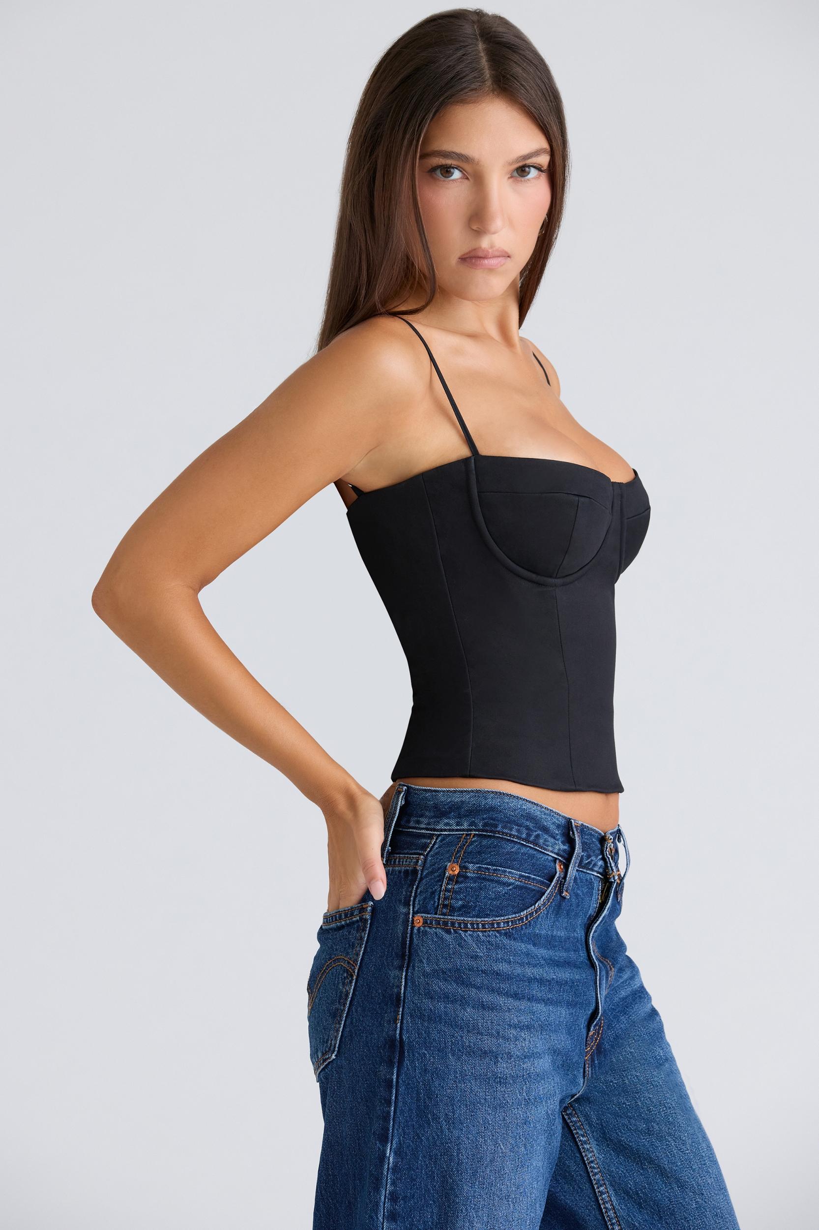 Samaria  black stretch twill cupped corset top Product Image