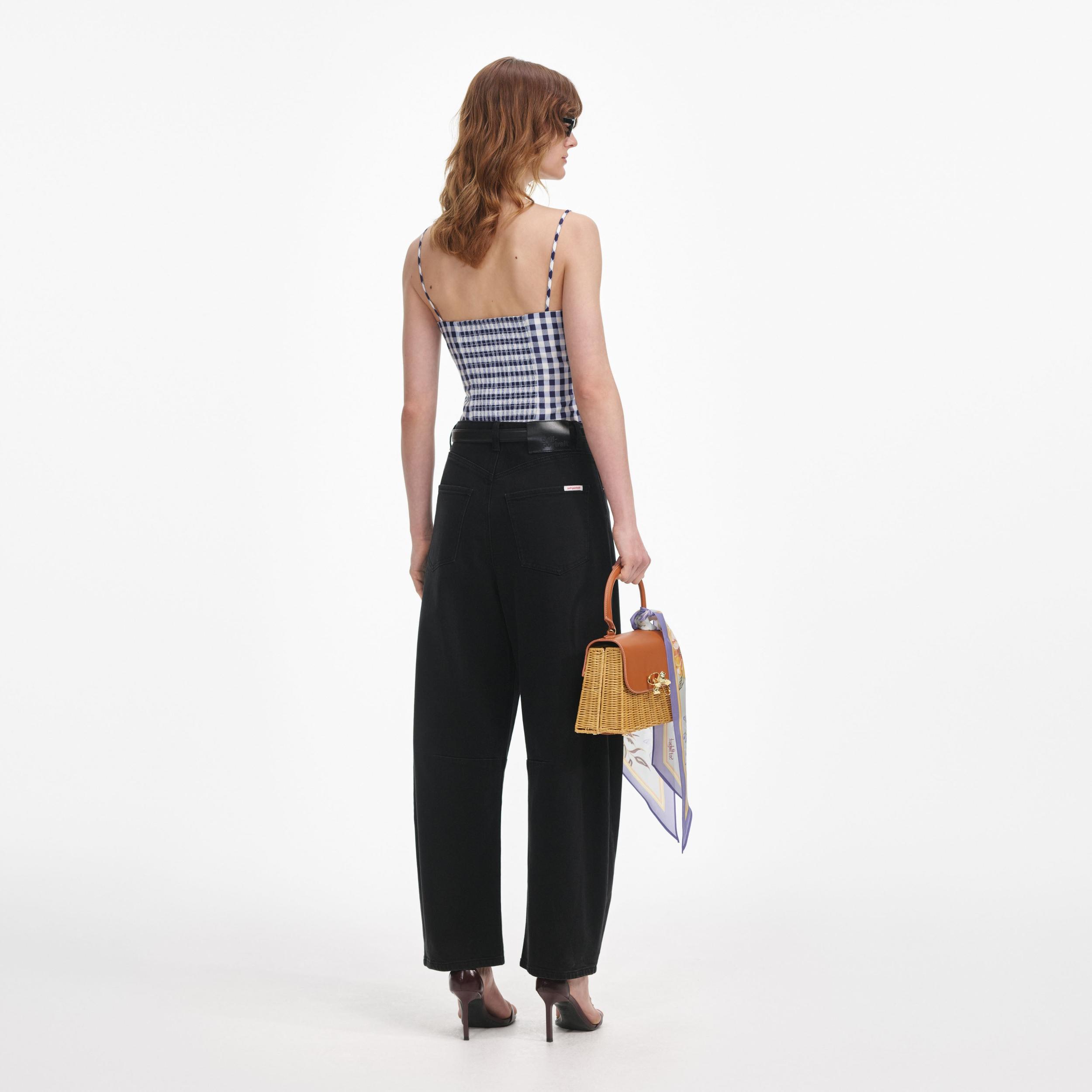 Navy Gingham Taffeta Top Product Image