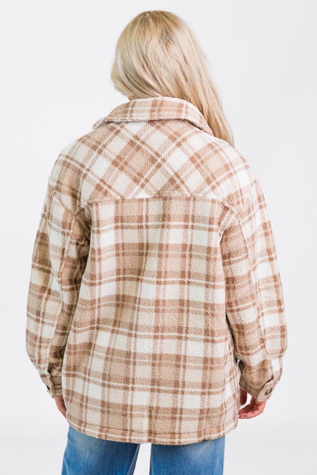 Through The Leaves Khaki Sherpa Plaid Shacket FINAL SALE Product Image