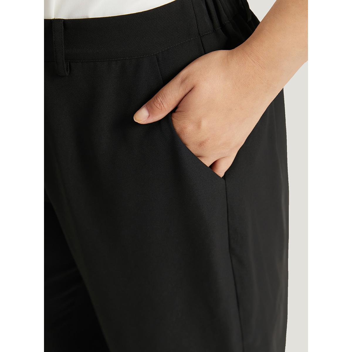 Plus Size Plain Pocket Elastic Waist High Rise Pants Women Indigo Office Straight Leg High Rise Work Pants BloomChic 22-24/3X Product Image