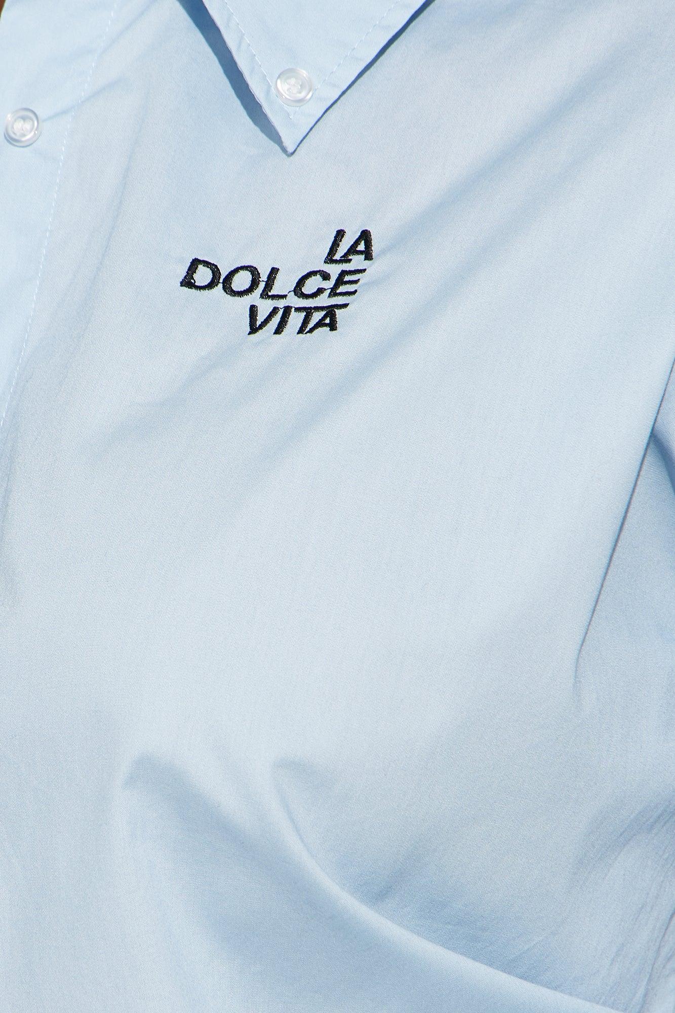 La Dolce Vita Poplin Cropped Shirt - Blue Product Image