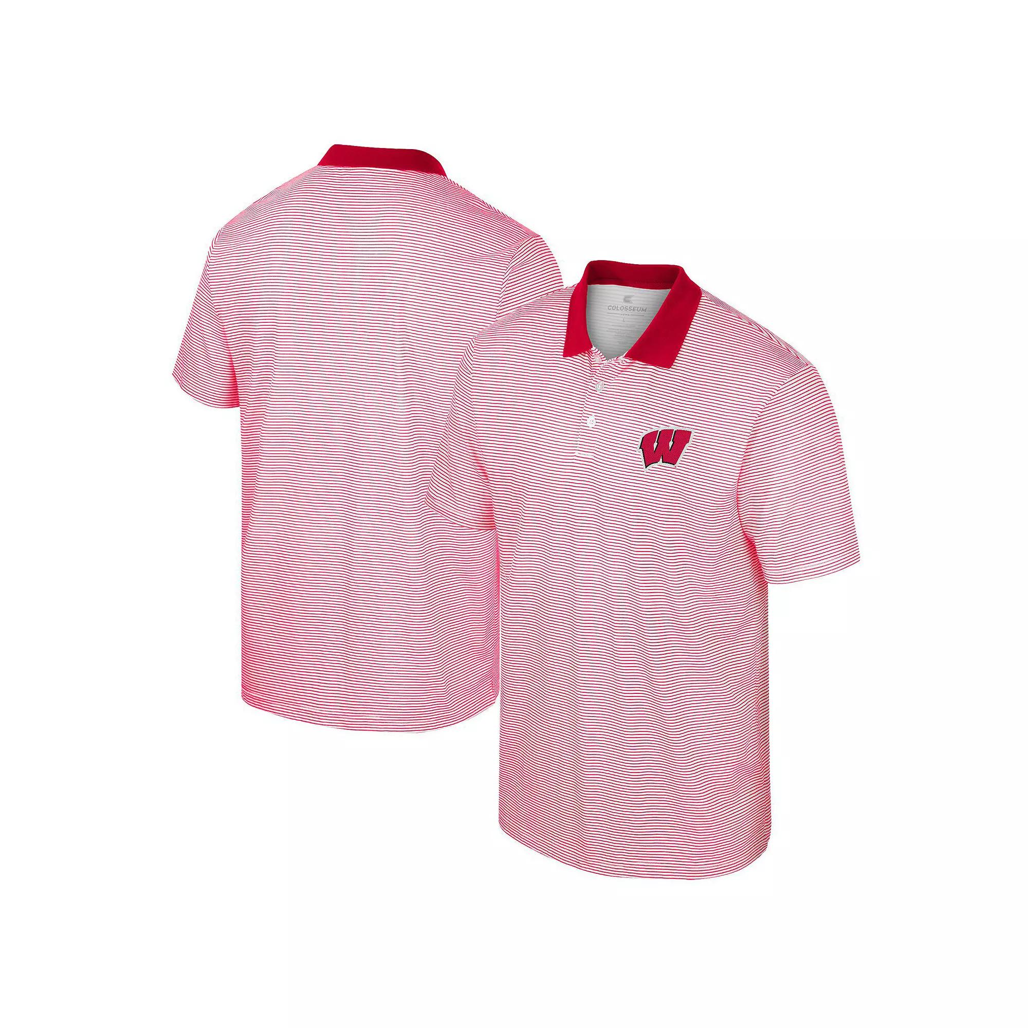 Men's Colosseum White/Red Wisconsin Badgers Print Stripe Polo,  Product Image