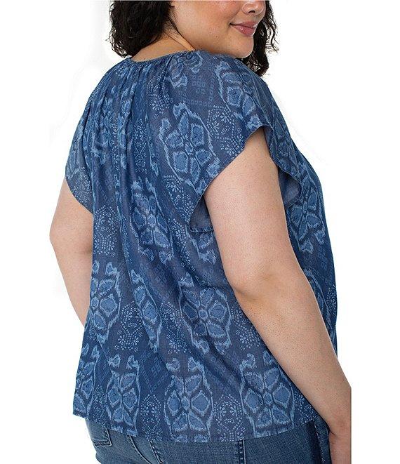 Liverpool Los Angeles Plus Size Woven Printed Split V-Neck Cap Sleeve Tie-Front Top Product Image