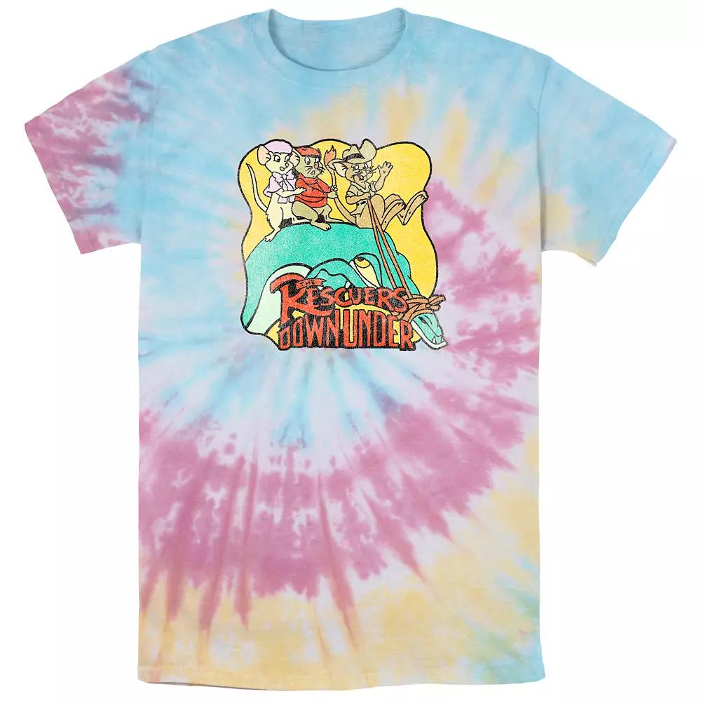 Disney's The Rescuer's Down Under Men's Down Under Vintage Poster Tie Dye Graphic Tee, Size: Small, Blue Pink Light Yellow Product Image