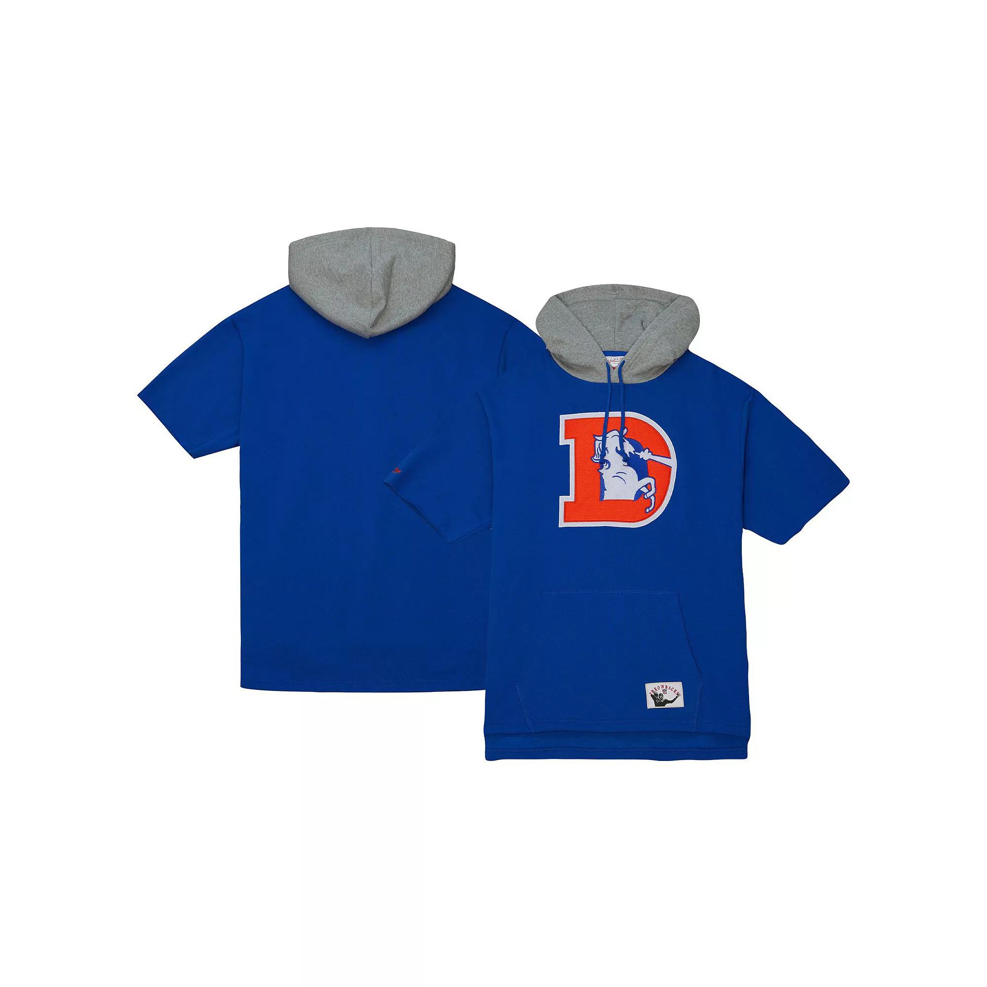 Men's Mitchell & Ness Royal Denver Broncos Postgame Short Sleeve Hoodie,  Product Image