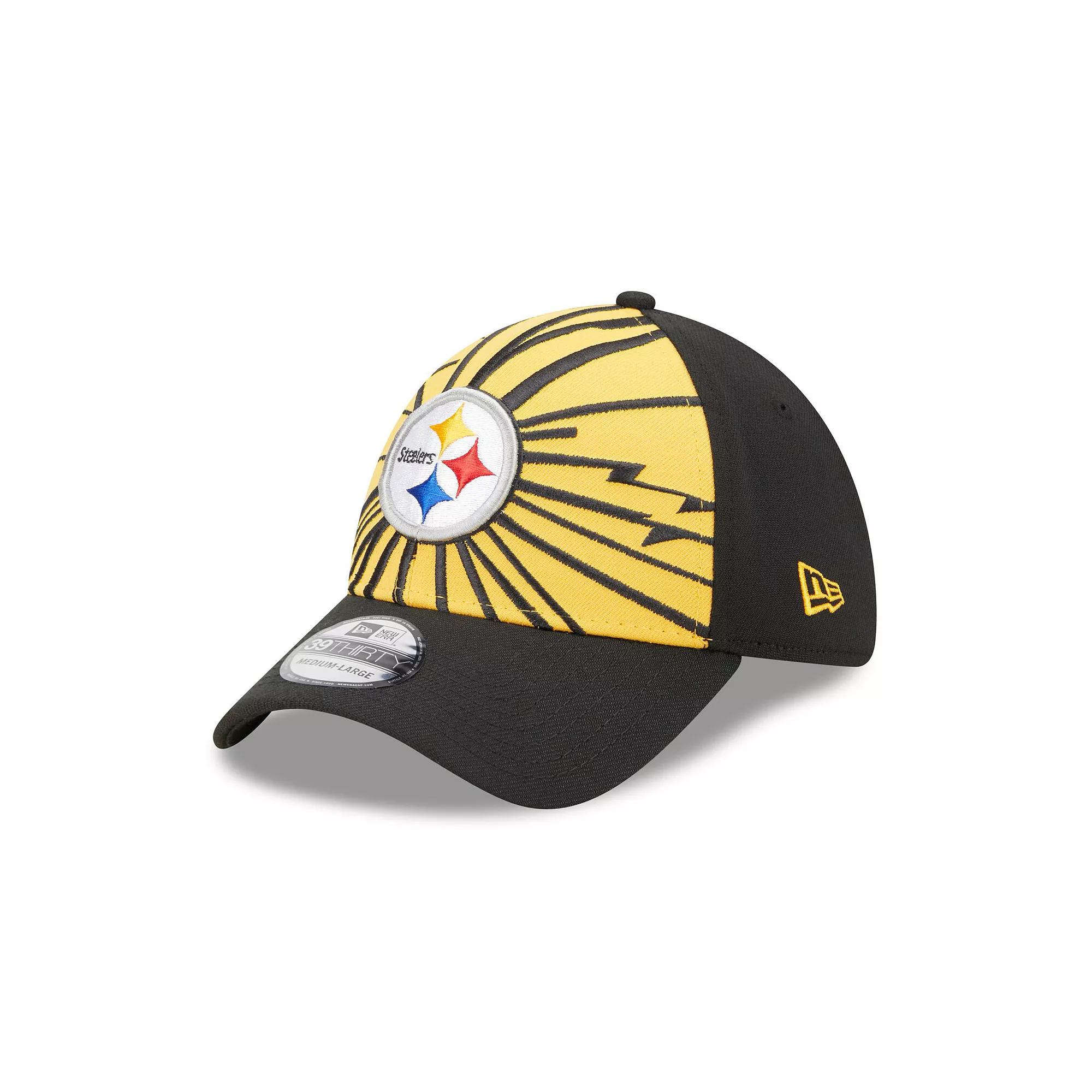 Men's New Era Gold/Black Pittsburgh Steelers Shattered 39THIRTY Flex Hat, Size: Medium/Large Product Image