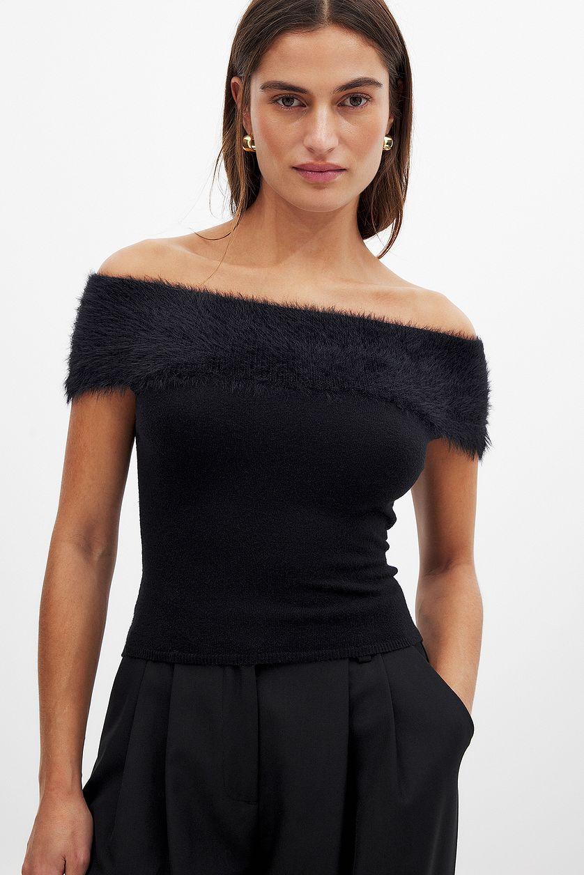 Off Shoulder Fuzzy Top Product Image