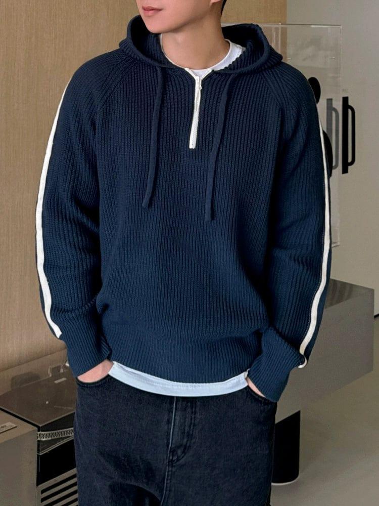 RT No. 11531 KNIT DARK BLUE STRIPE PULLOVER HOODIE Product Image