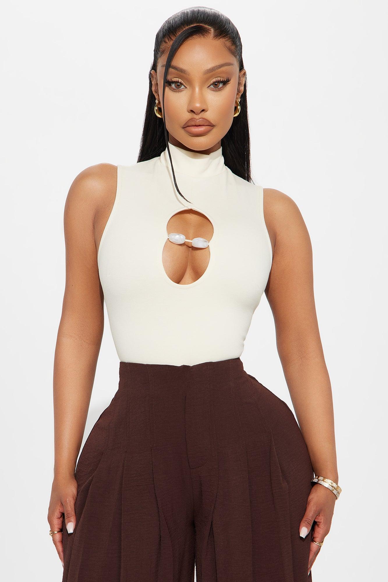 Oona Cut Out Turtle Neck Bodysuit - Cream Female Product Image