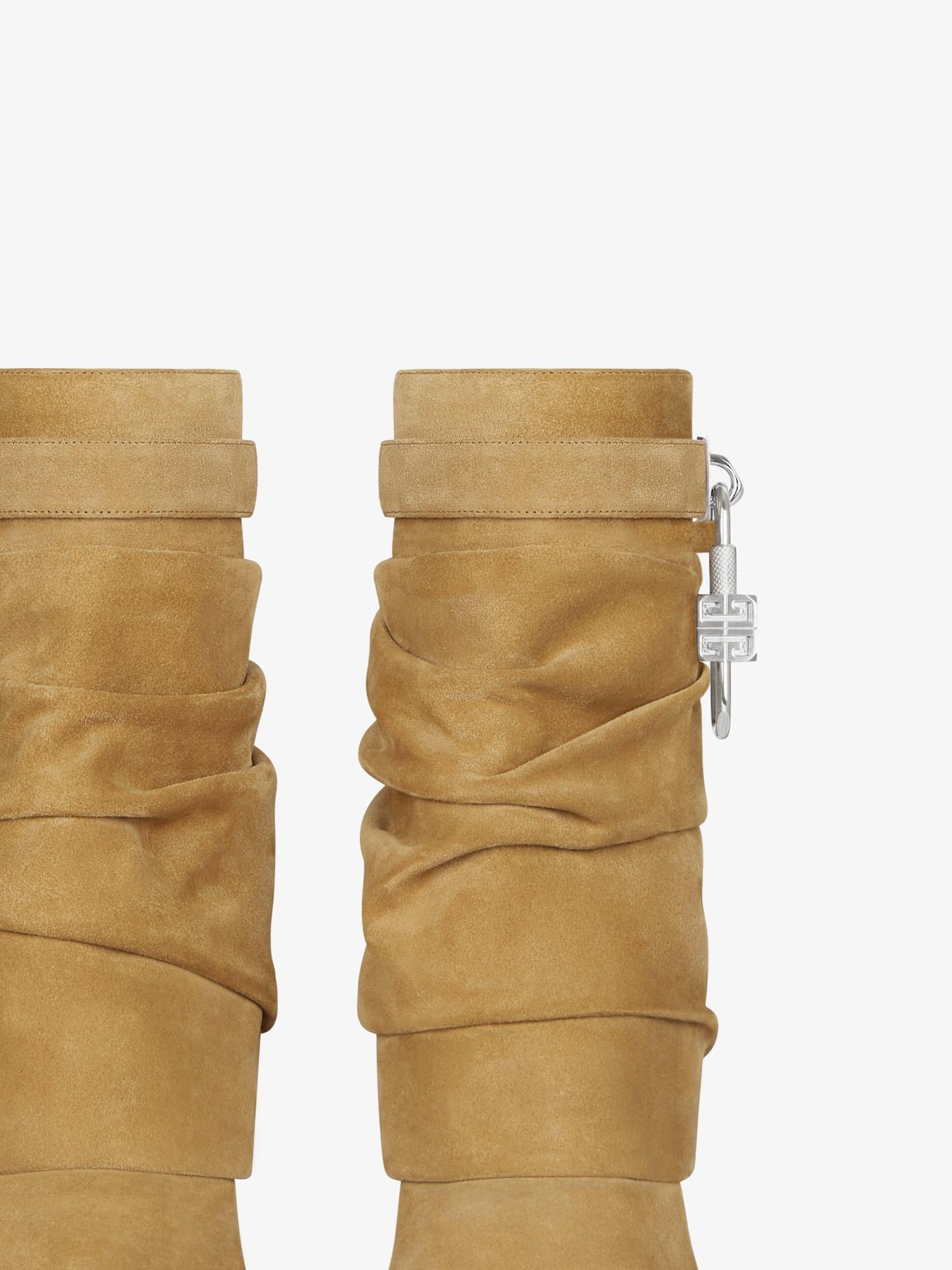 Shark Lock Stiletto ankle boots in suede Product Image