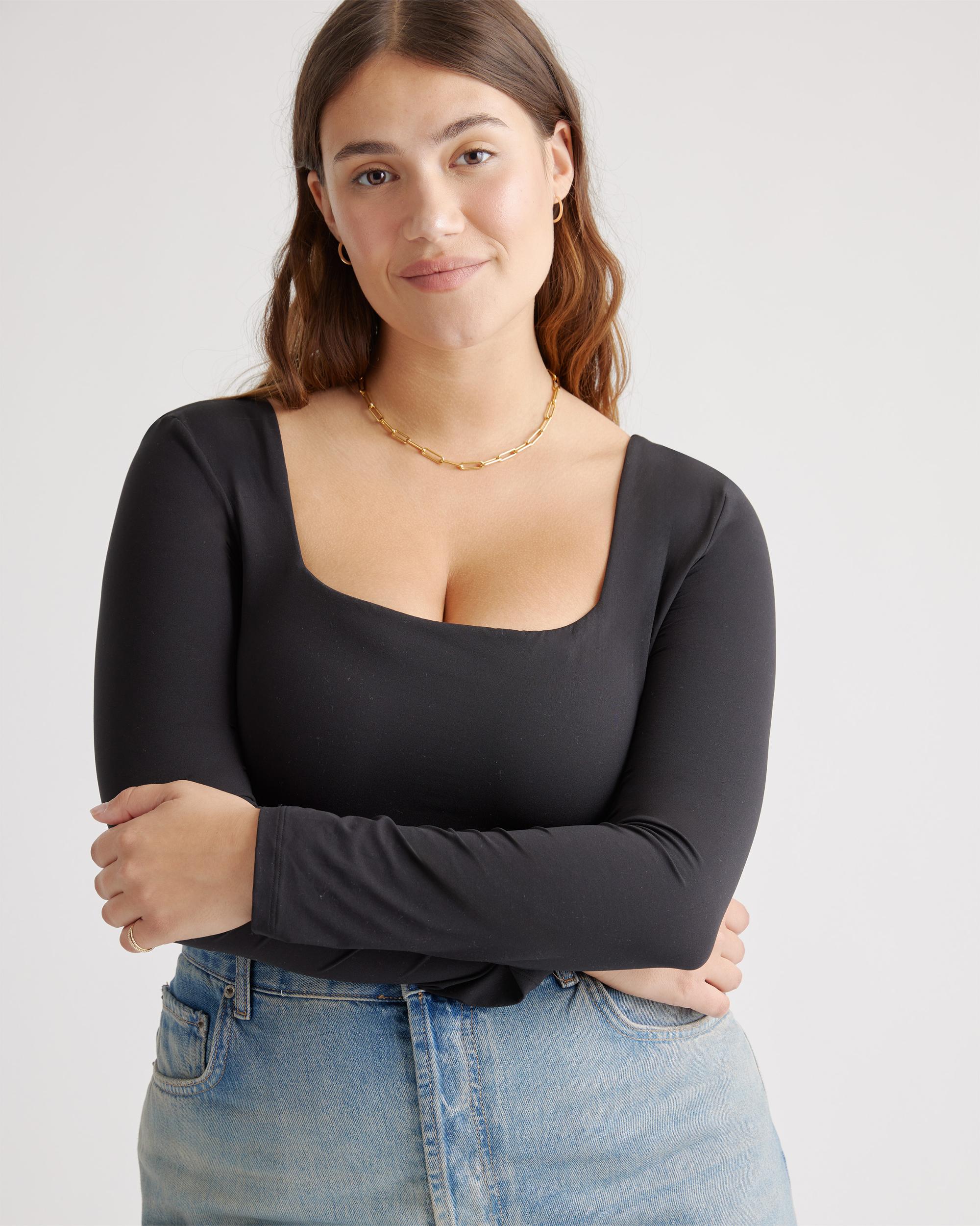Quince | Women's Second Skin Square Neck Long Sleeve Bodysuit Size XL, Nylon/Spandex Product Image