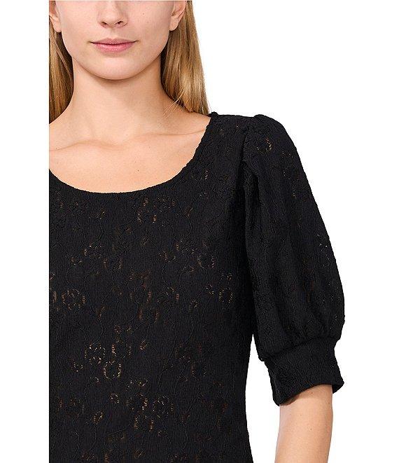 CeCe Knit Floral Round Neck Short Sleeve Top Product Image