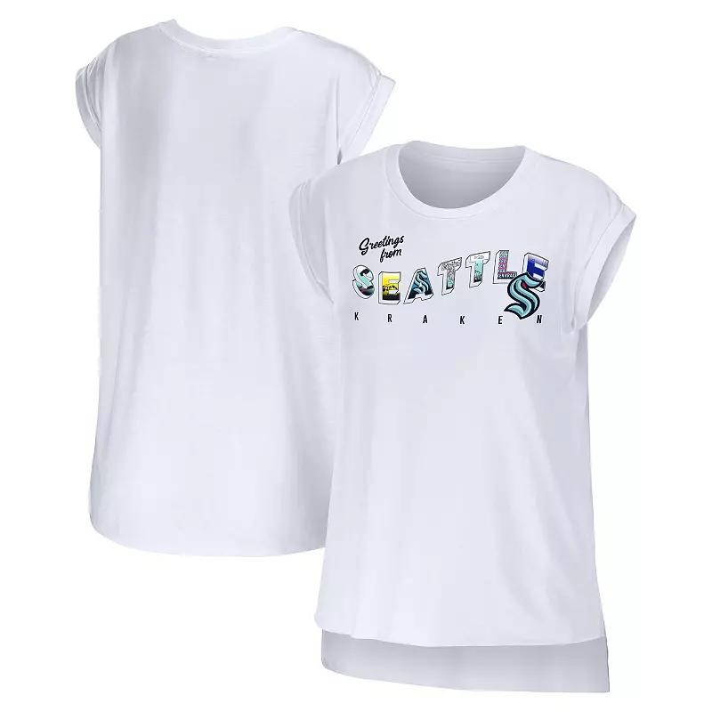 Women's WEAR by Erin Andrews White Seattle Kraken Greetings From Muscle T-Shirt,  Product Image