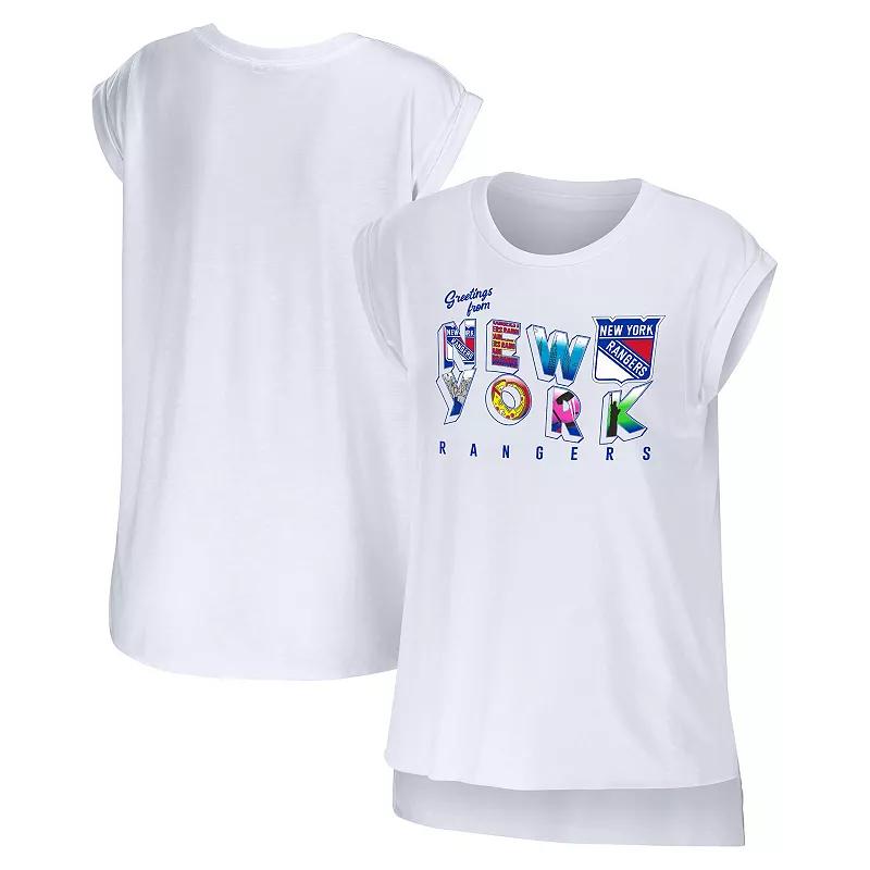 Women's WEAR by Erin Andrews White New York Rangers Greetings From Muscle T-Shirt,  Product Image