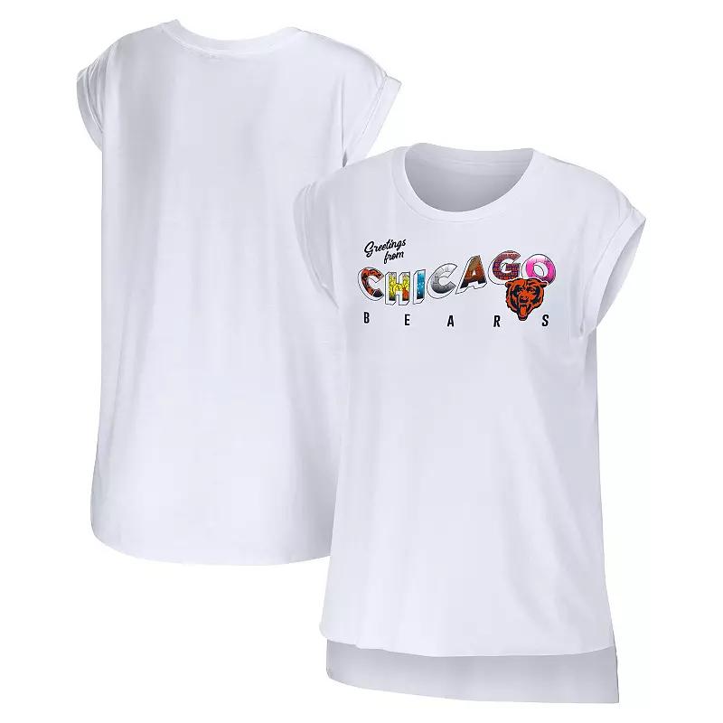 Women's WEAR by Erin Andrews White Chicago Bears Greetings From Muscle T-Shirt,  Product Image