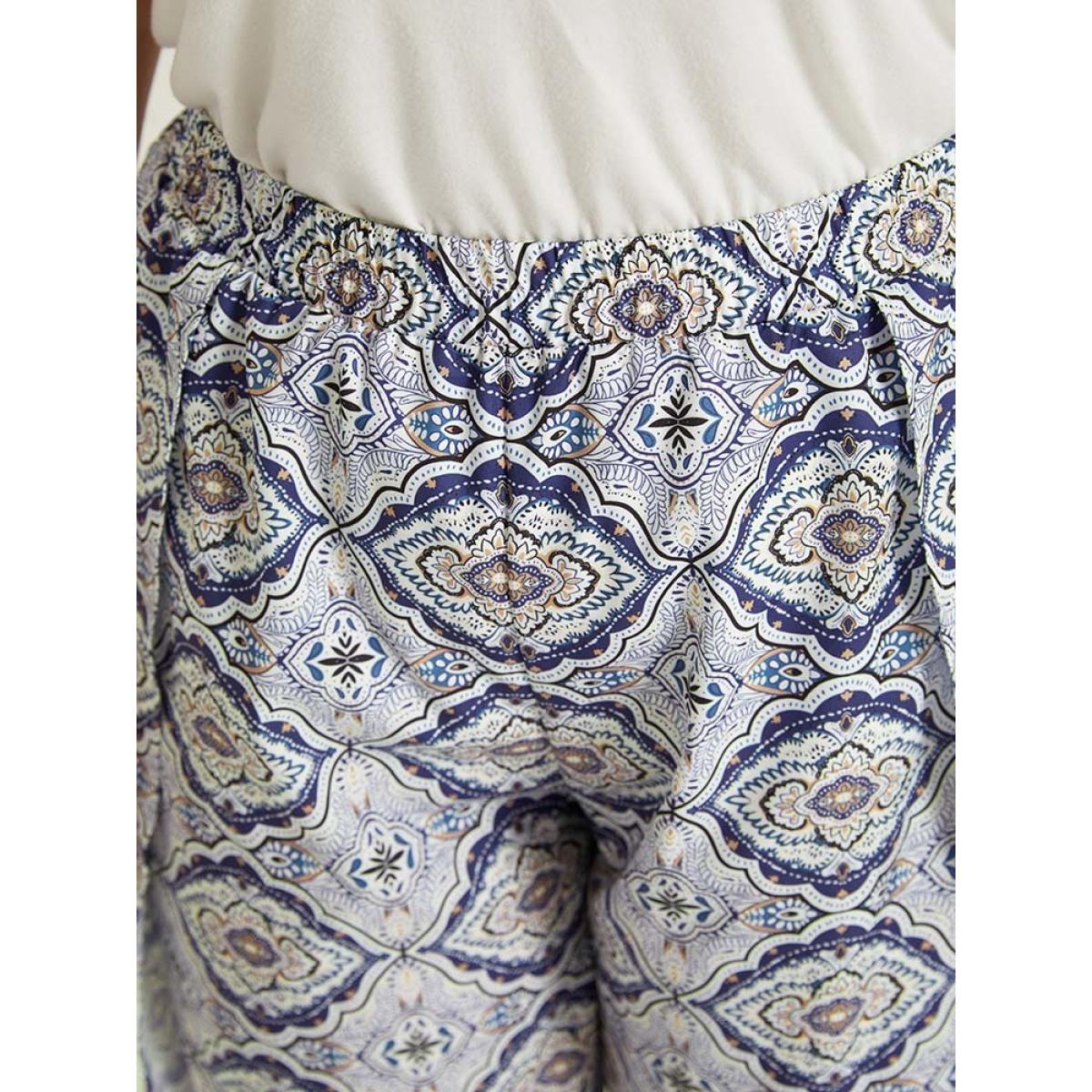 Plus Size Bandana Pocket Wrap Hem Elastic Waist Pants Women Blue Vacation High Rise Dailywear Pants BloomChic 10/M Product Image