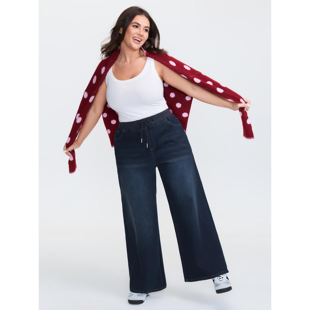 Plus Size Drawstring Waistband Wide-Leg Jeans Women Darkindigo Timeless Drawstring Medium stretch Slanted pocket Jeans BloomChic 30/6X Product Image