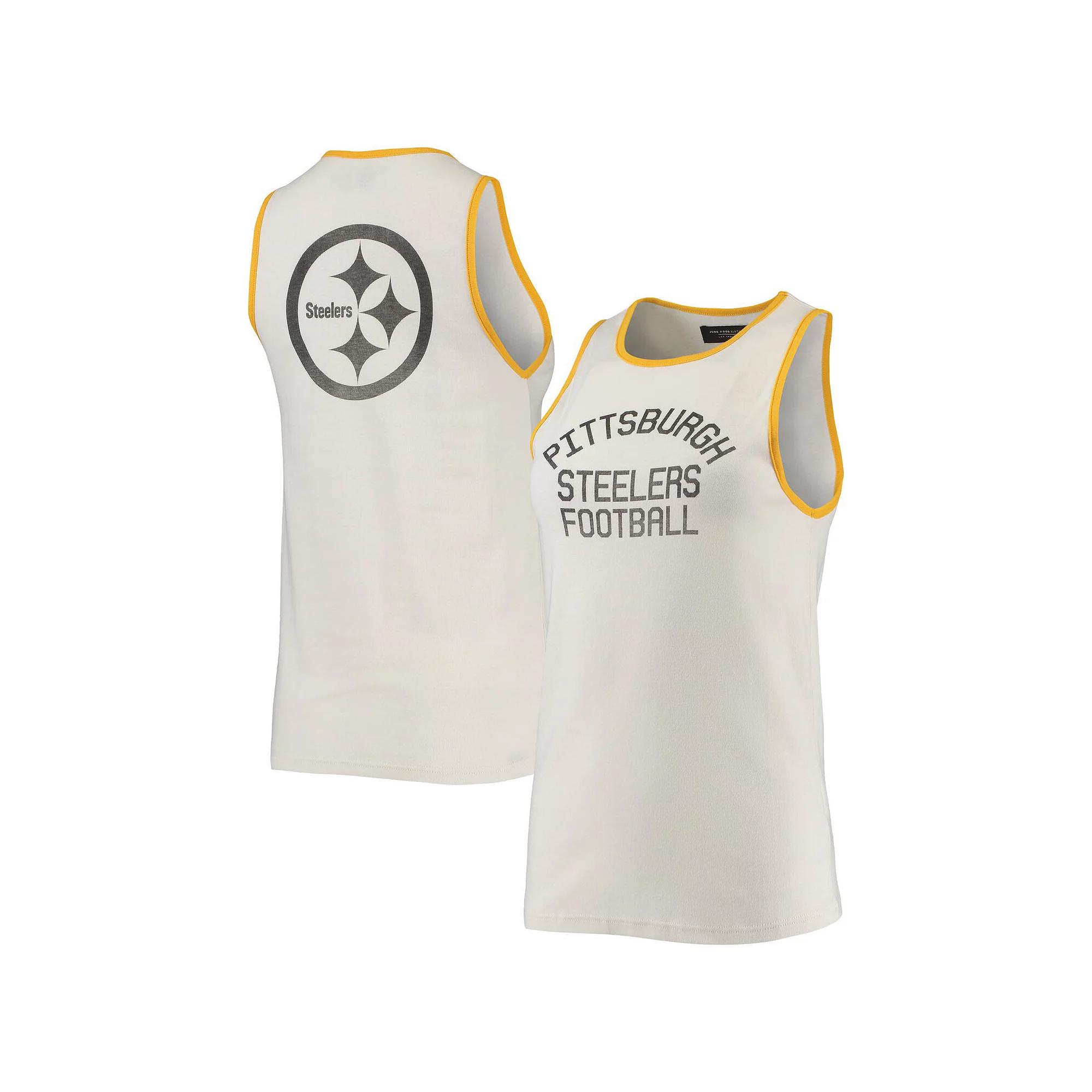 Women's Junk Food White/Gold Pittsburgh Steelers Throwback Pop Binding Scoop Neck Tank Top, Size: Medium Product Image