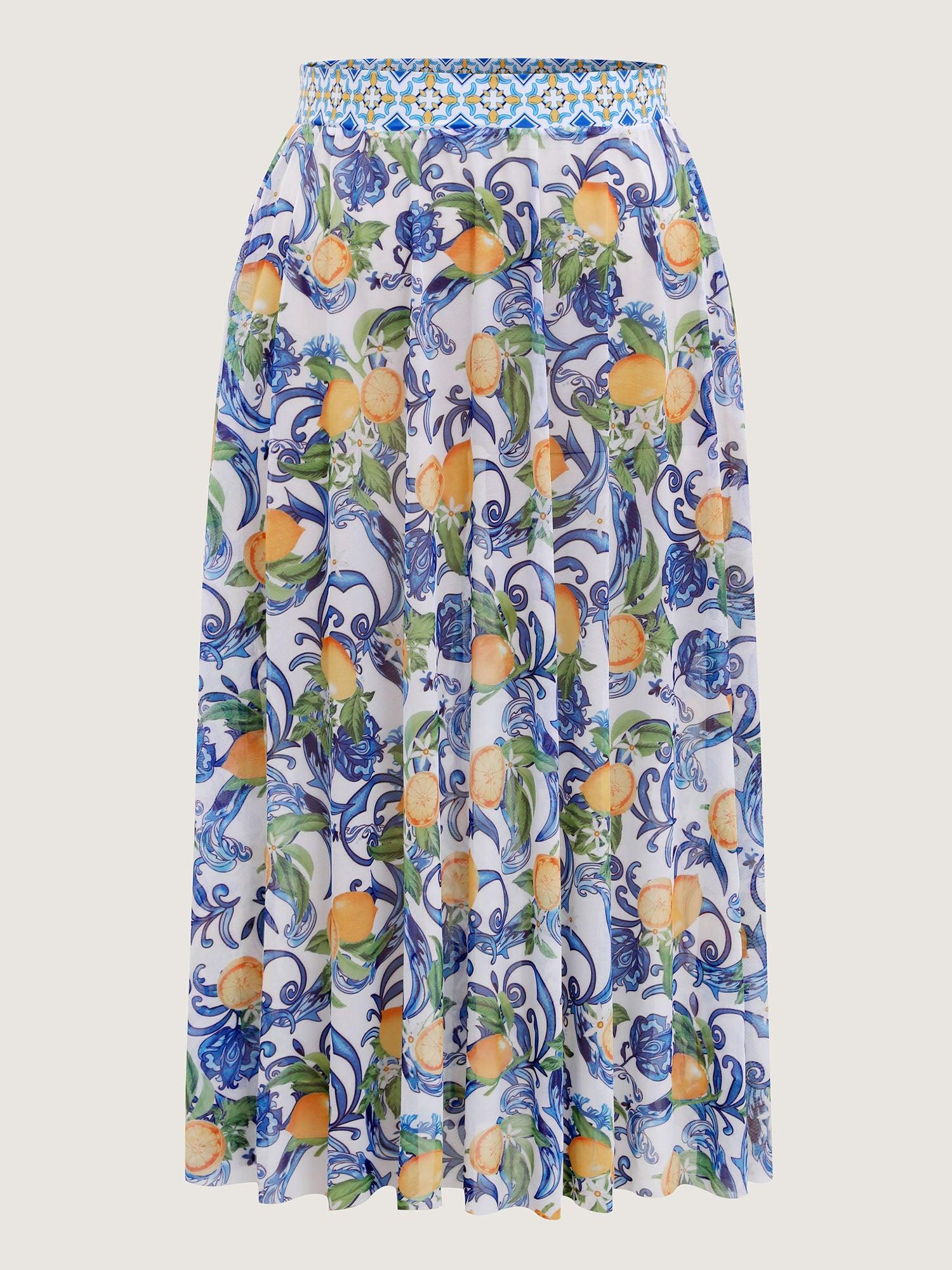 Two-Piece Citrus Print Sarong Swimsuit Female Product Image