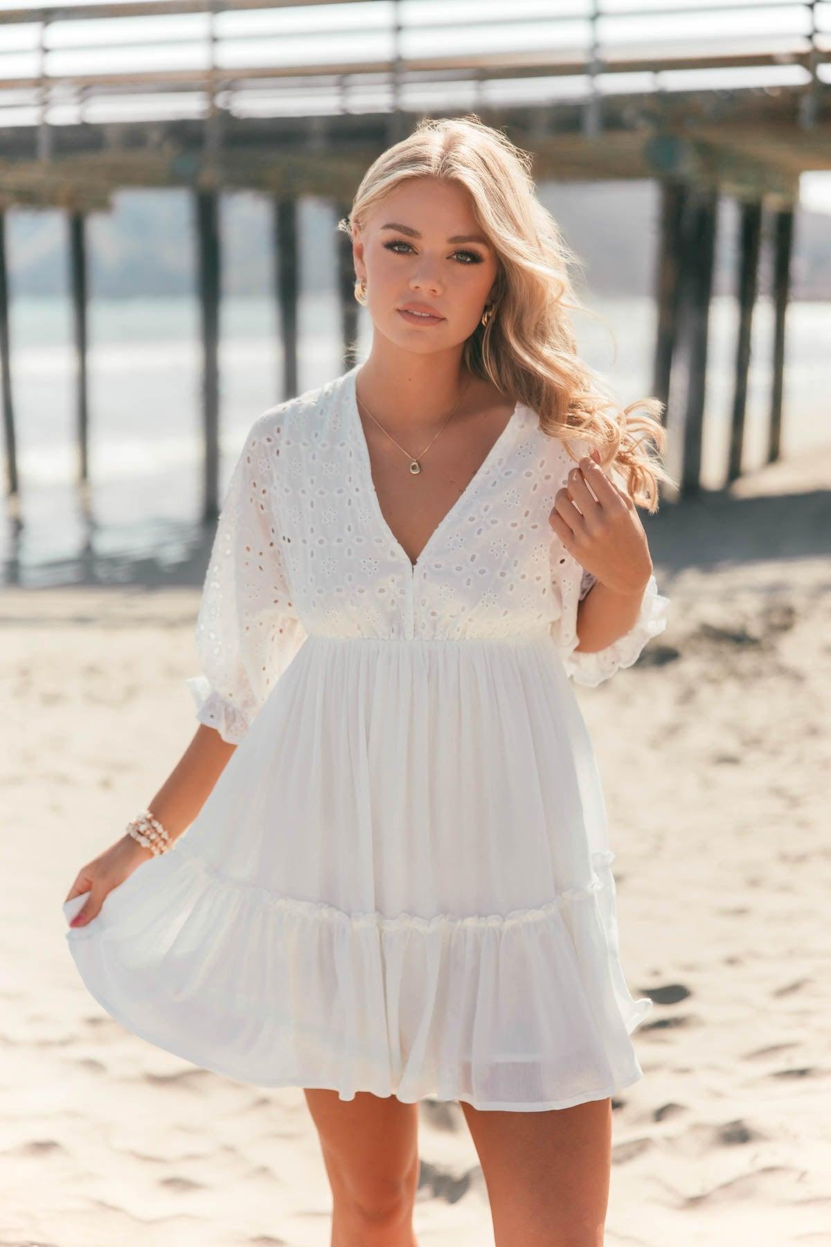 Chloe White Eyelet Tiered Mini Dress - FINAL SALE Product Image