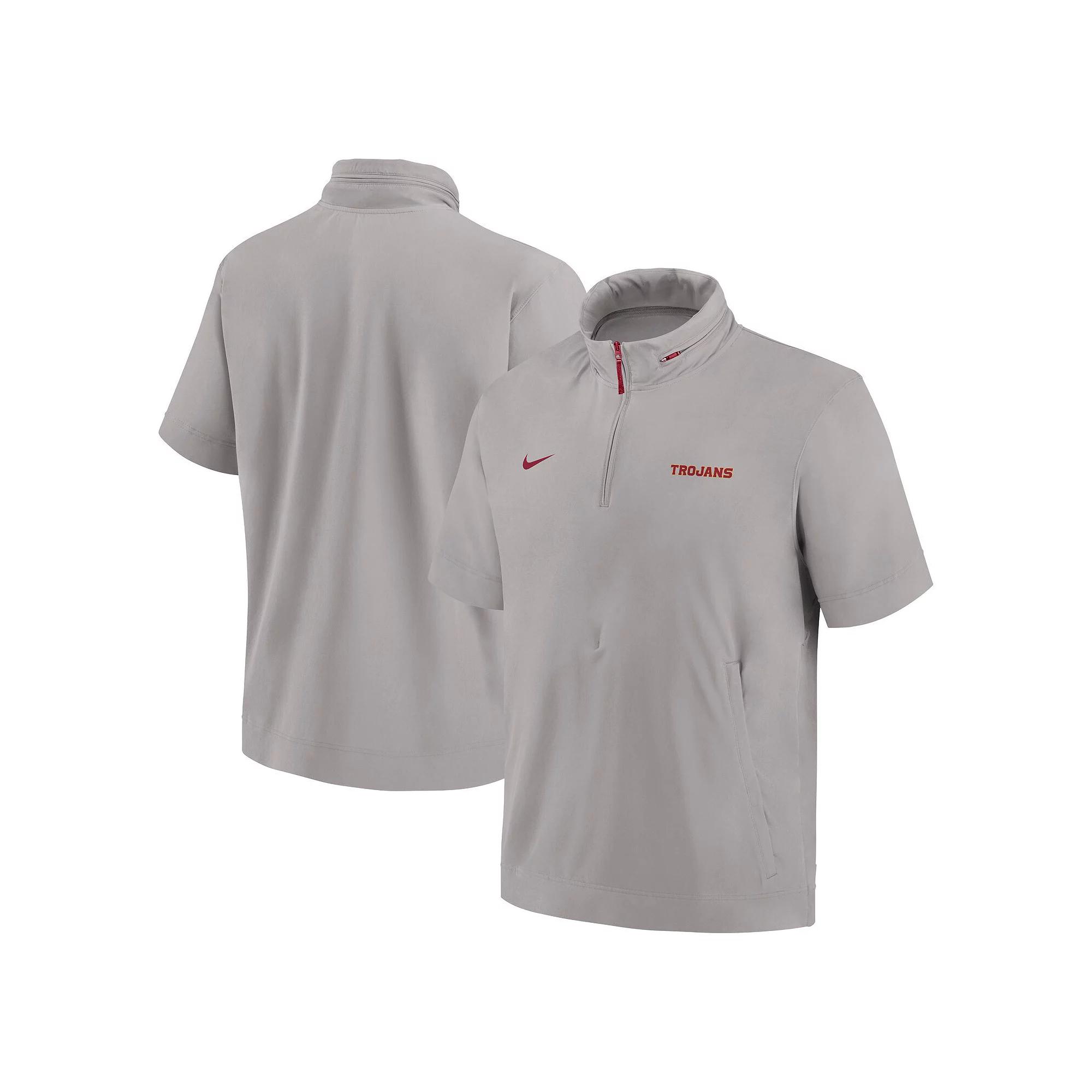 Men's Nike Pewter USC Trojans 2024 Sideline Coach Short Sleeve Half-Zip Hoodie Jacket,  Product Image