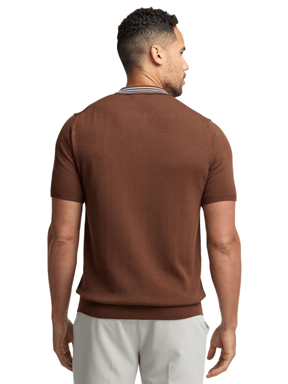 Cotton Full Zip Polo - Brown Product Image