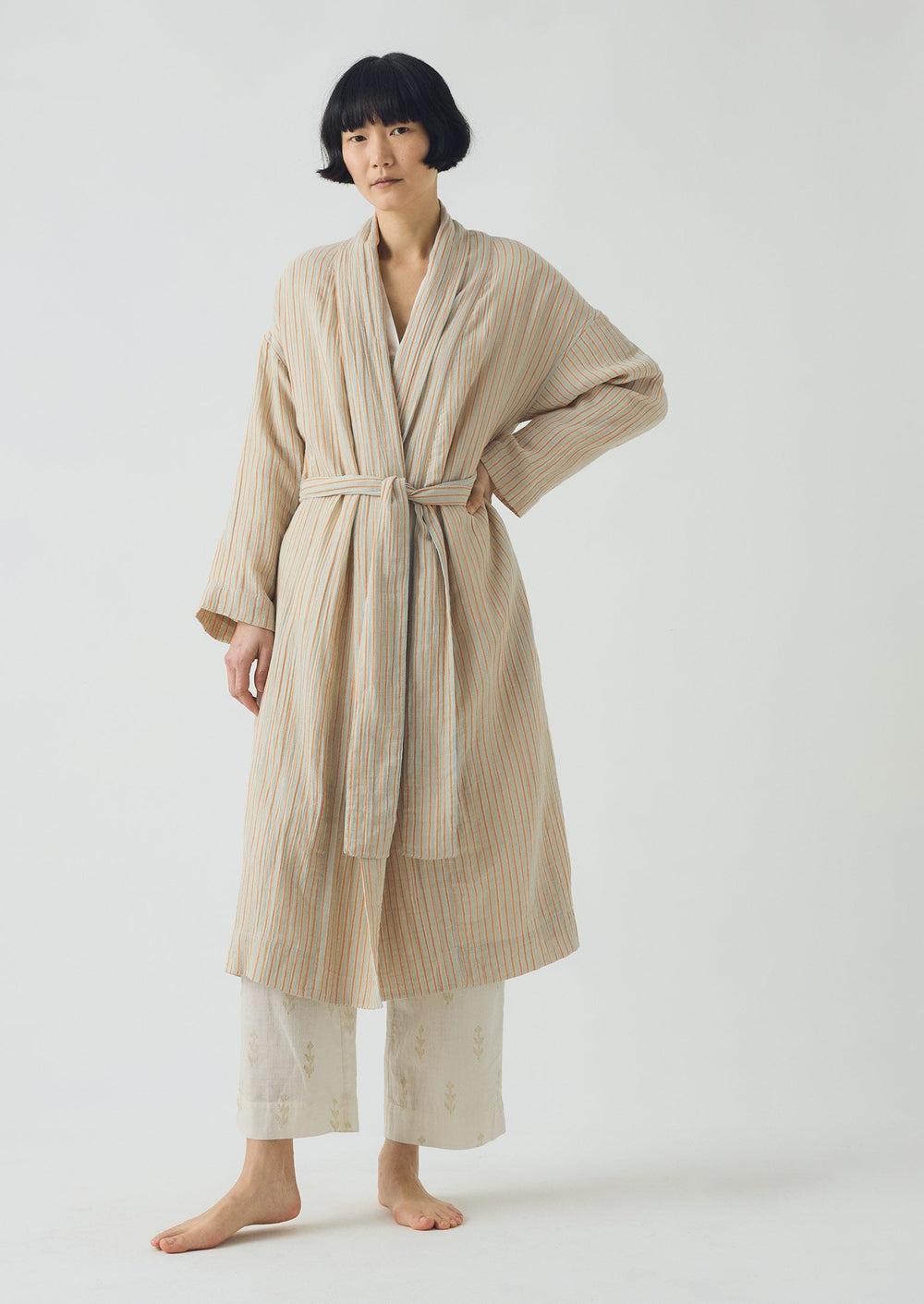 Stripe Crinkle Cotton Gown | Sage/Apricot Product Image