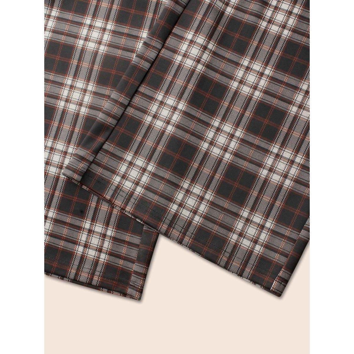 Plus Size Plaid Button Detail Mid Rise Pants Women Black At the Office Wide Leg Mid Rise Work Pants BloomChic 30/6X Product Image