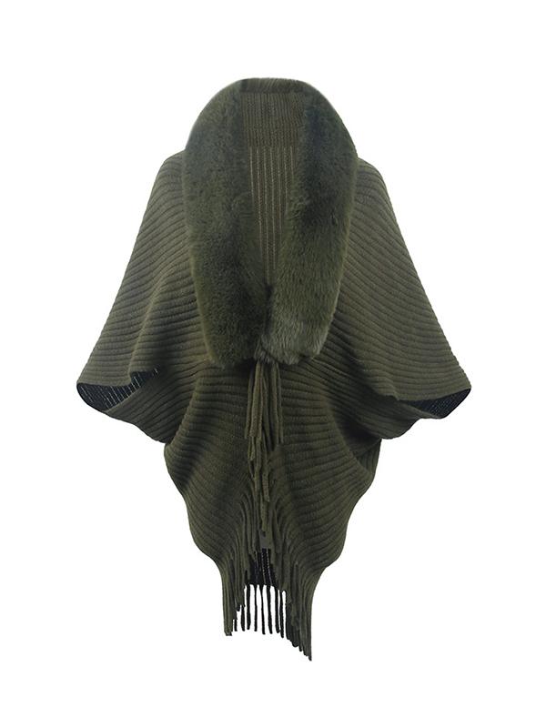 Batwing Sleeves Loose Solid Color Tasseled Cardigan Coats Product Image