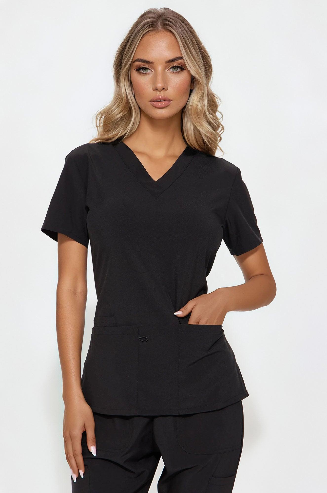 Working On It Stretch Uniform Scrub Jogger Set - Black Female Product Image