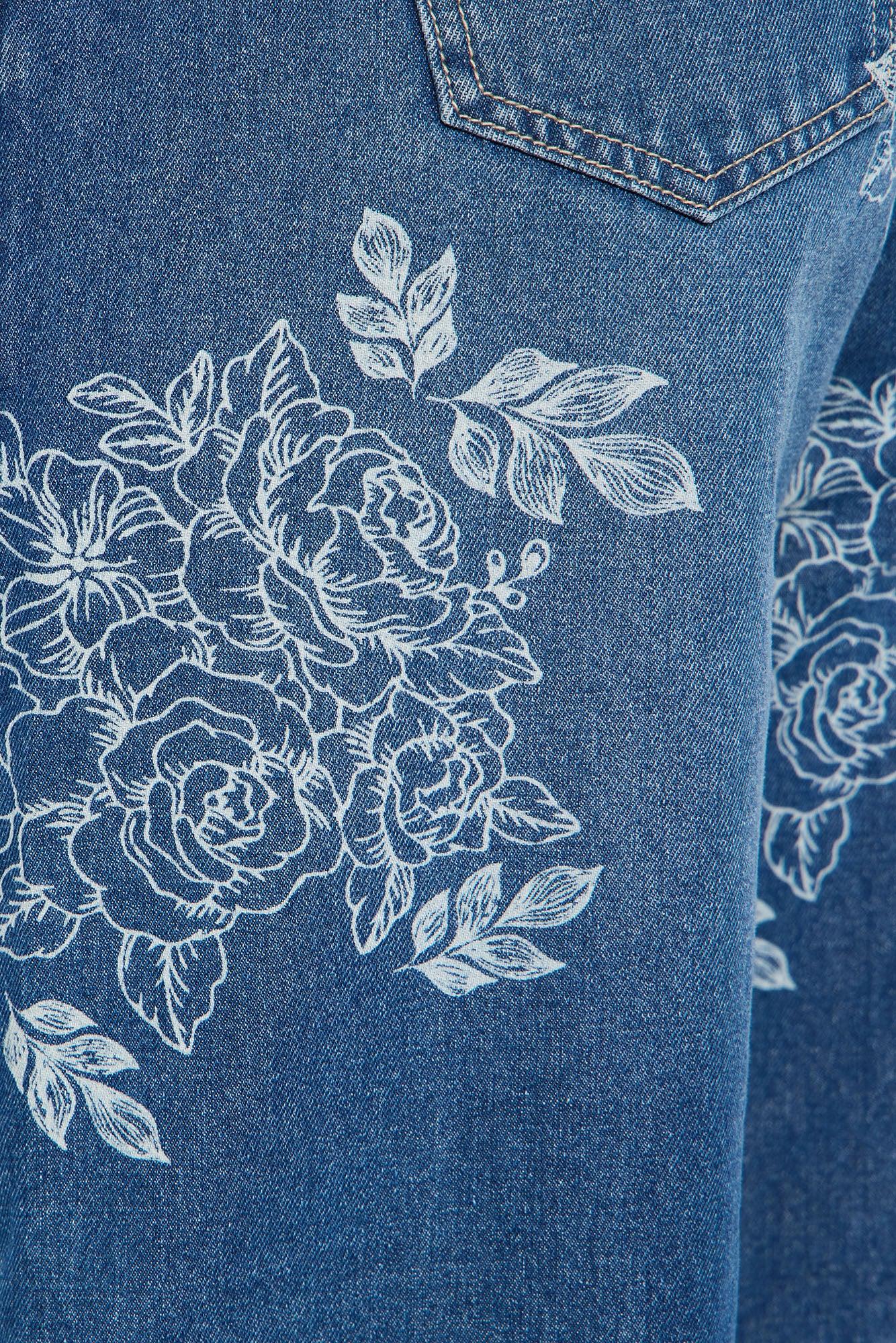 Rose Kiss Floral Print Wide Leg Jeans - Medium Wash Female Product Image