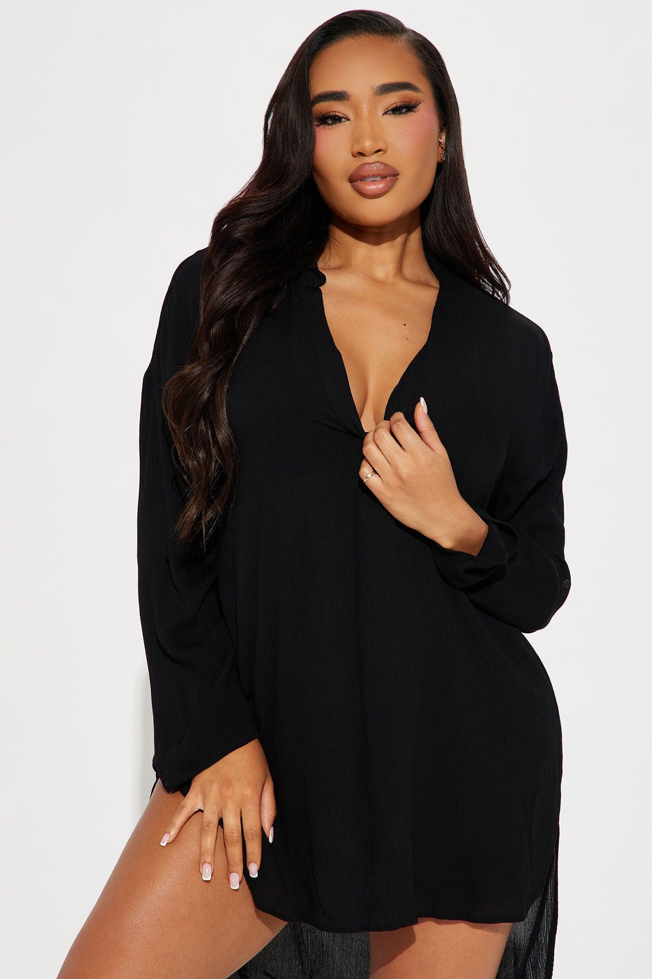 Breezy Paradise Linen Cover Up Dress - Black Product Image