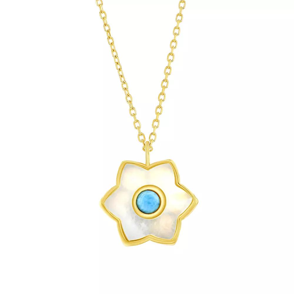 Nautica Rocks Larimar and Mother-of-Pearl Flower Necklace, Women's, Size: 16-18" ADJ, Gold Tone Product Image