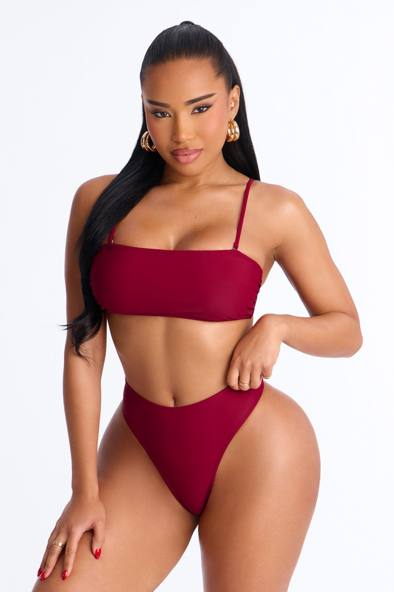 Maui Mix And Match Mid Rise Cheeky Bikini Bottom - Burgundy Female Product Image
