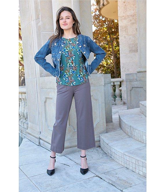 APNY Woven Printed Round Neck Long Sleeve Smocked Blouse Product Image