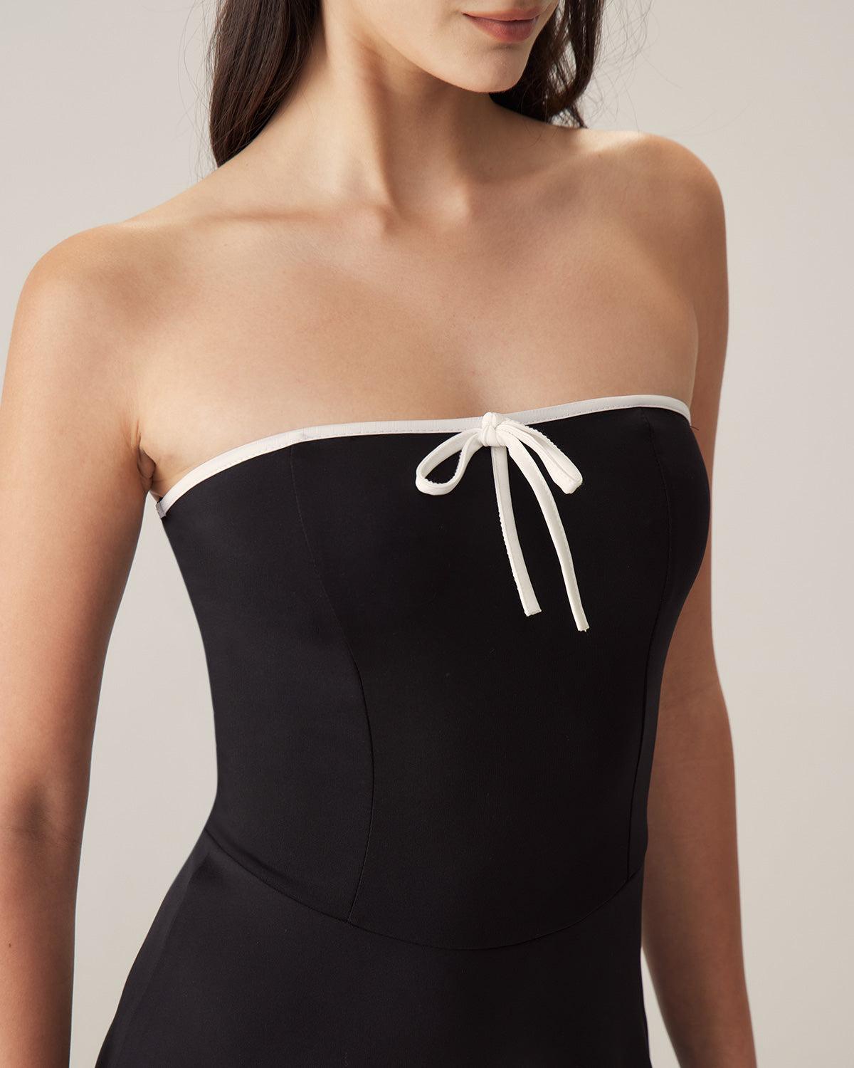 Black Contrast Strapless Mini Dress Product Image