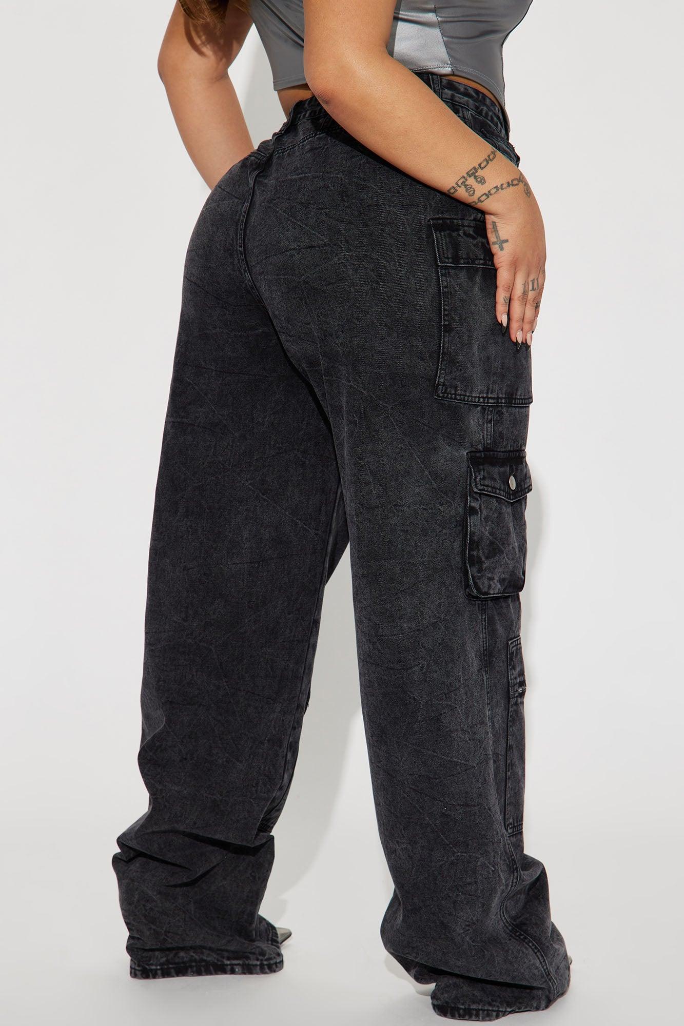 Tall Mad For You Cargo Jeans - Acid Wash Black Product Image