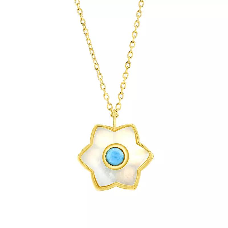 Nautica Rocks Larimar and Mother-of-Pearl Flower Necklace, Women's, Size: 16-18" ADJ, Gold Tone Product Image