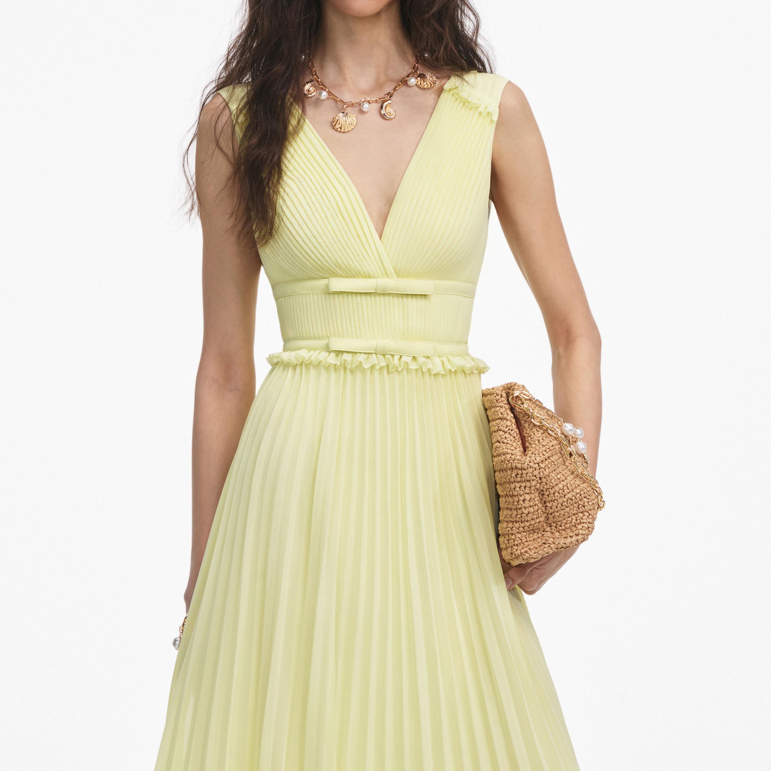 Yellow Chiffon Midi Dress Product Image