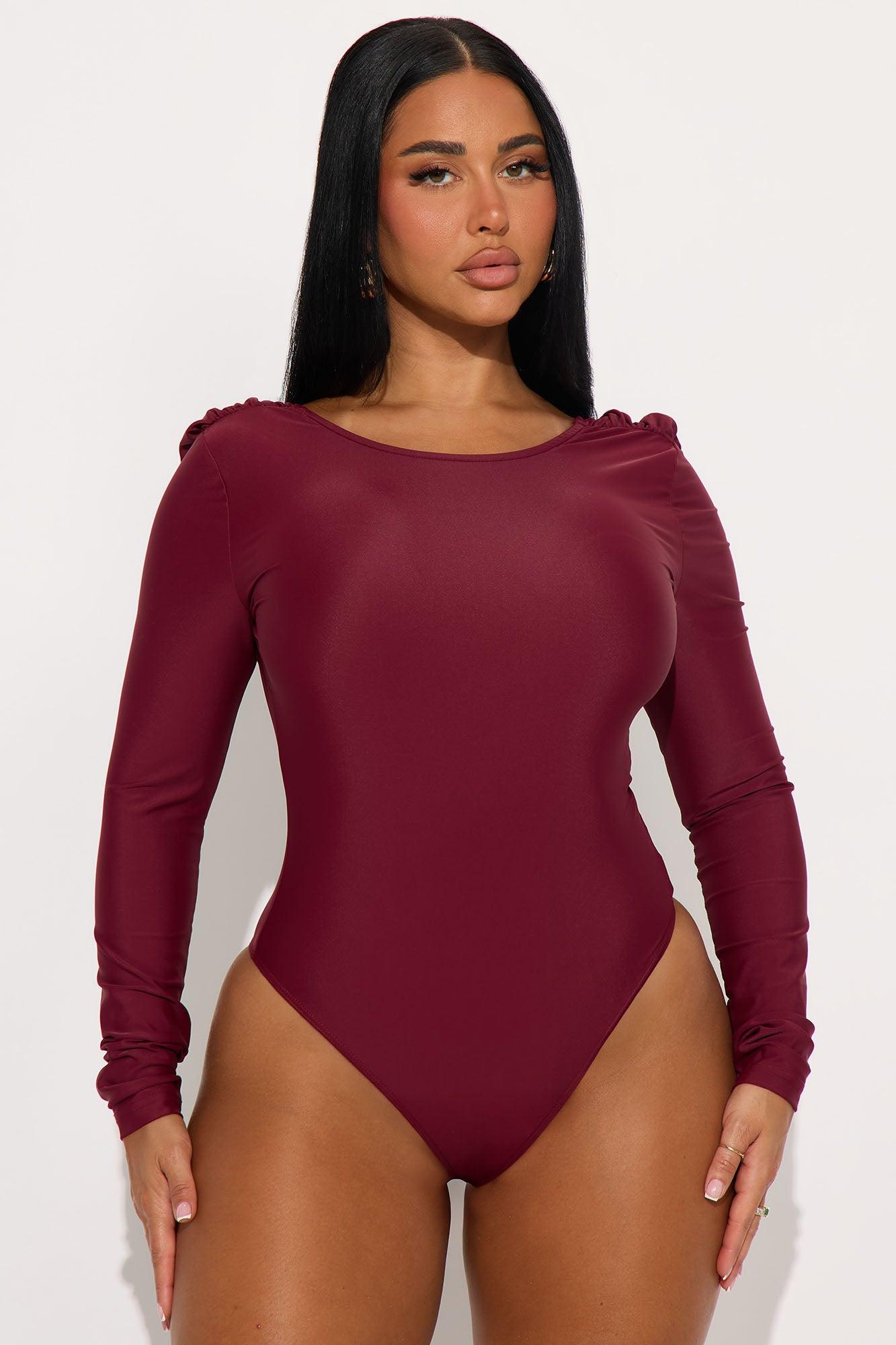Sabrina Long Sleeve Open Bodysuit - Burgundy Female Product Image