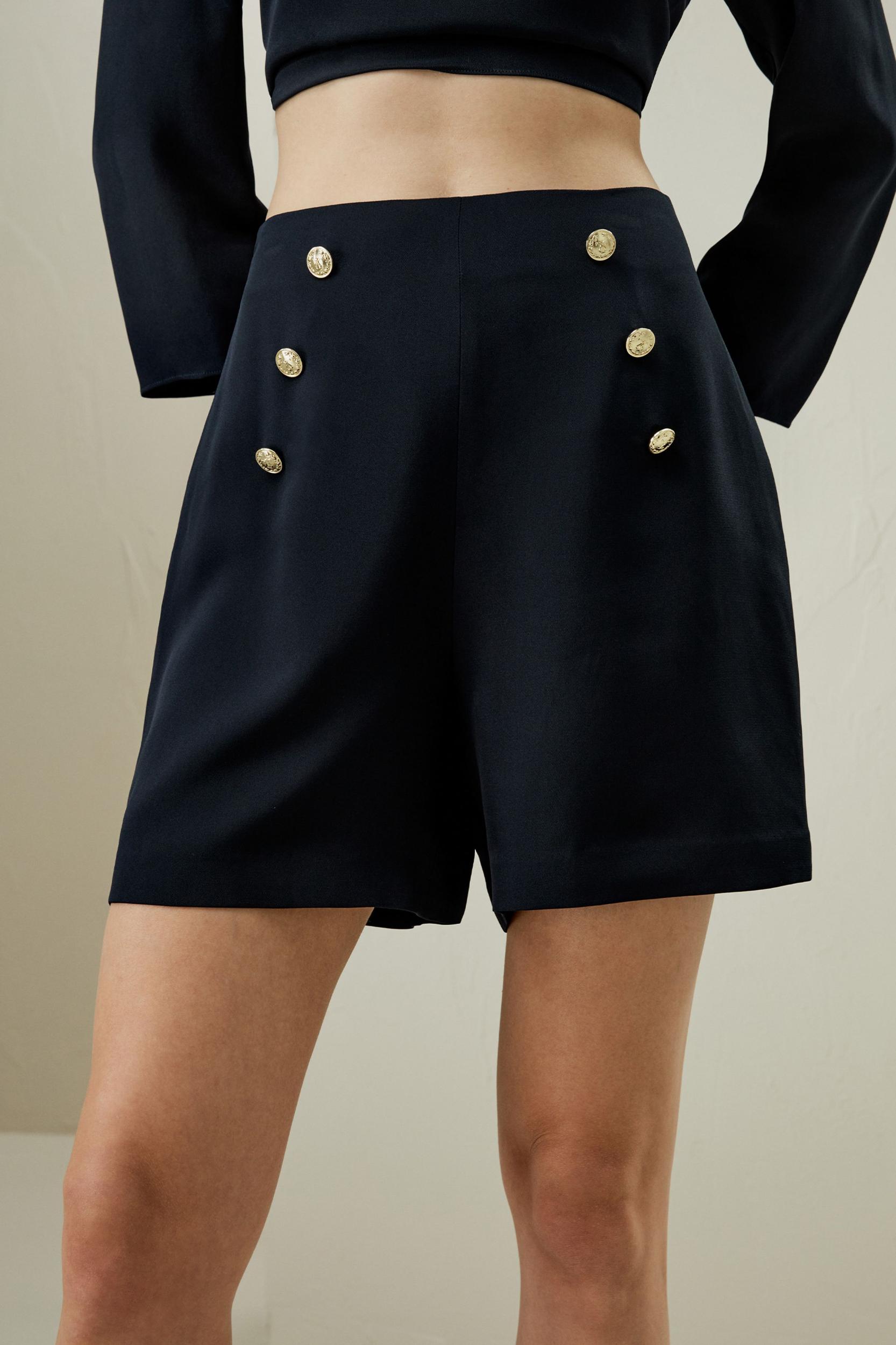 LILYSILK Women's High Waisted 30 Momme Silk Shorts Gold Button Accent Natural White 0 Product Image