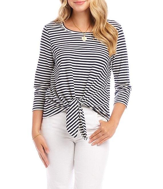 Karen Kane Striped Tie-Front Crew Neck 3/4 Sleeve Top Product Image