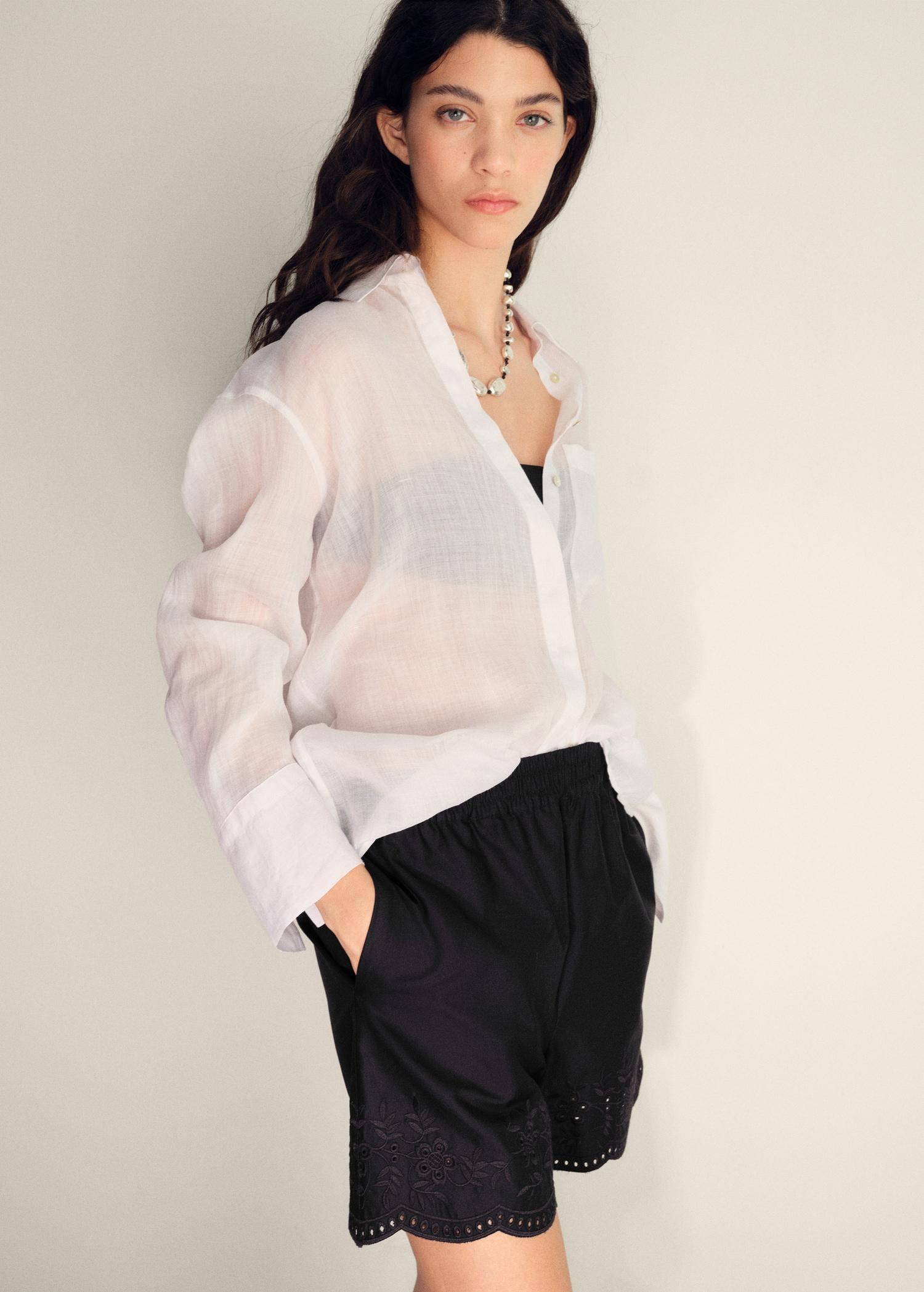 Satin shorts with embroidered hem - Women | MANGO USA Product Image