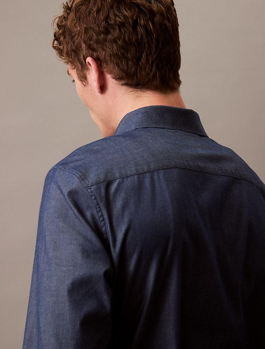 Cotton Stretch Slim Chambray Button-Down Shirt Product Image