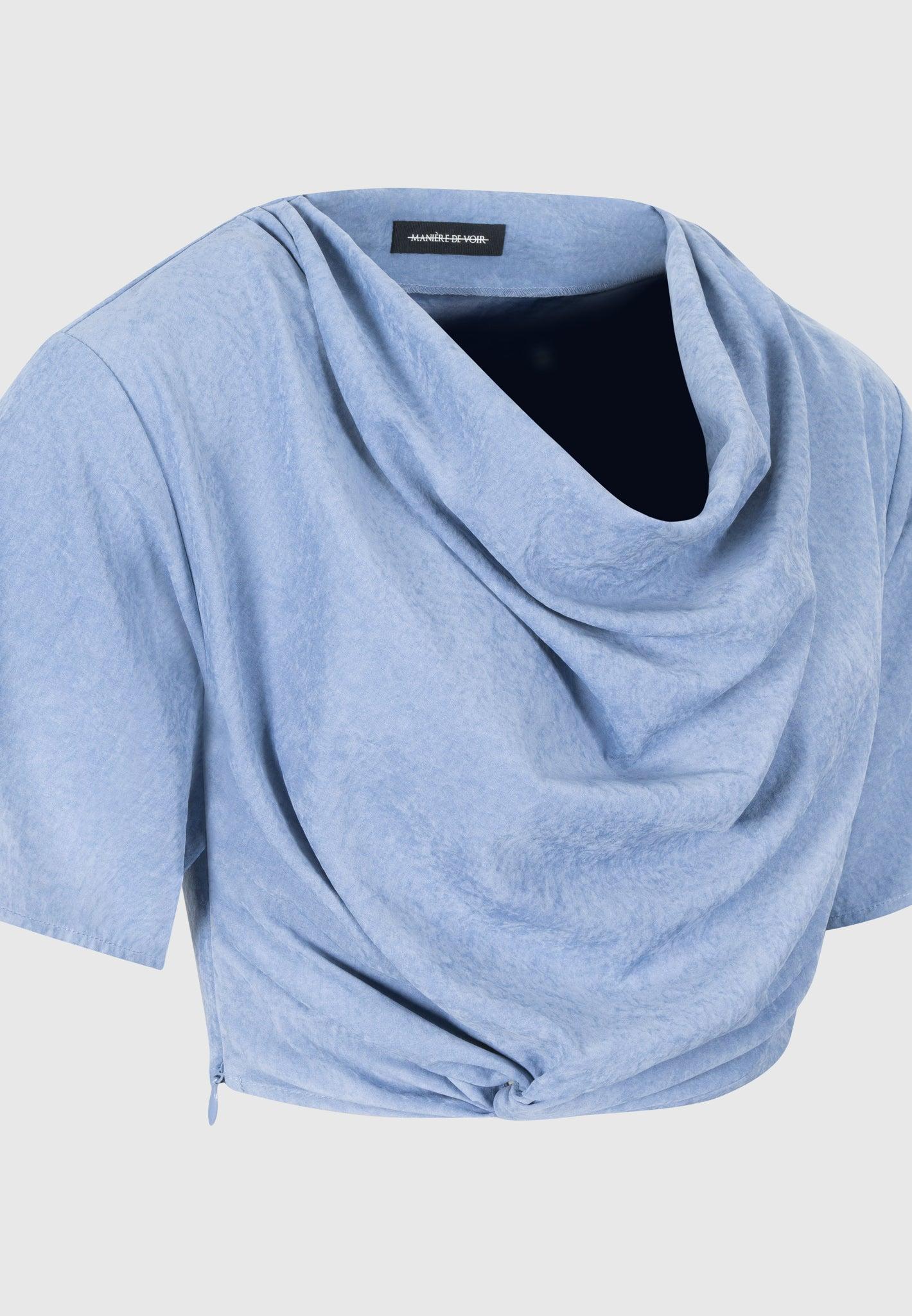 Cowl Neck Drape T-Shirt - Blue Female Product Image