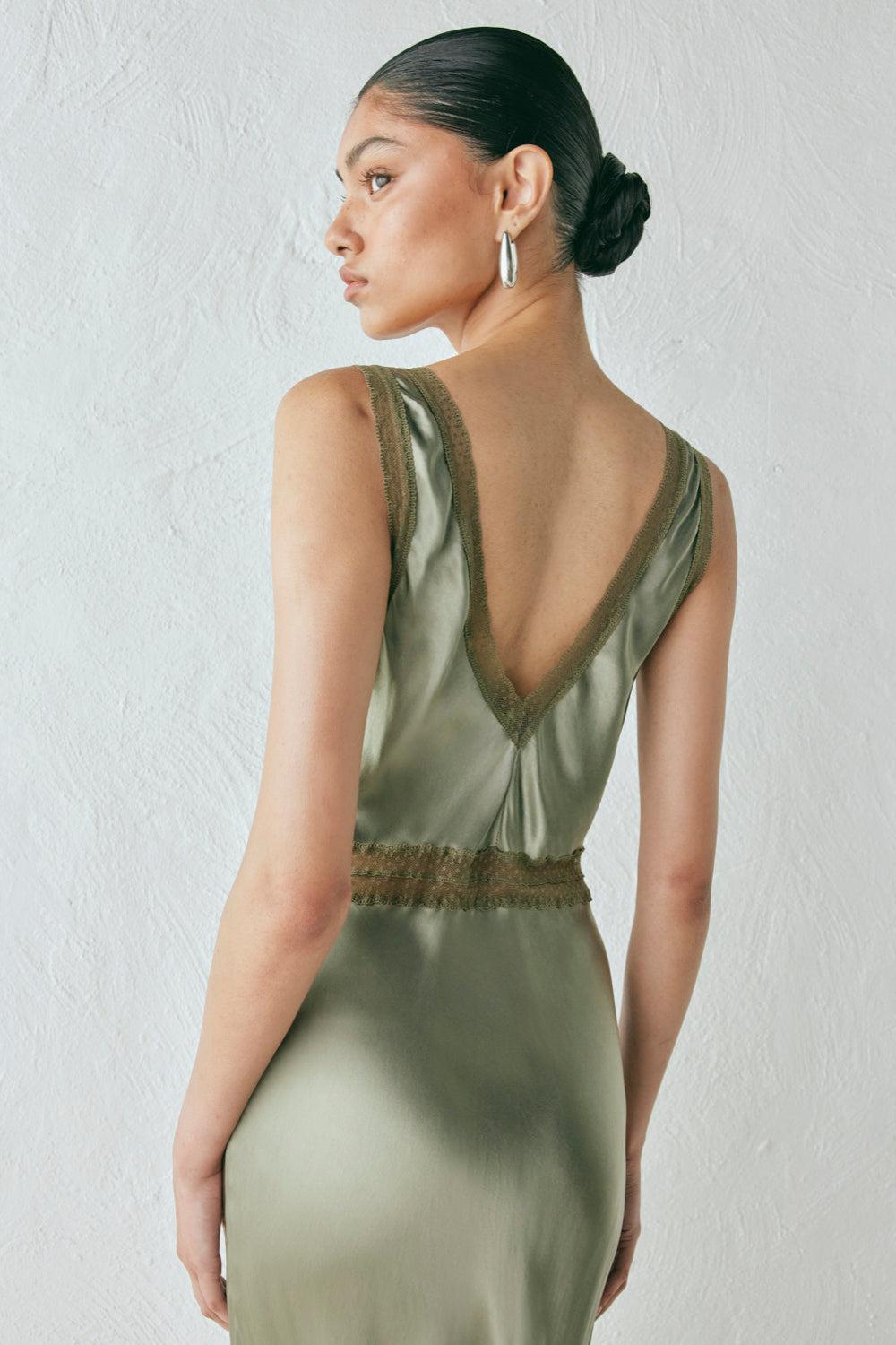 Meet Me On The Dance Floor Bias Cut Maxi Dress Olive Product Image