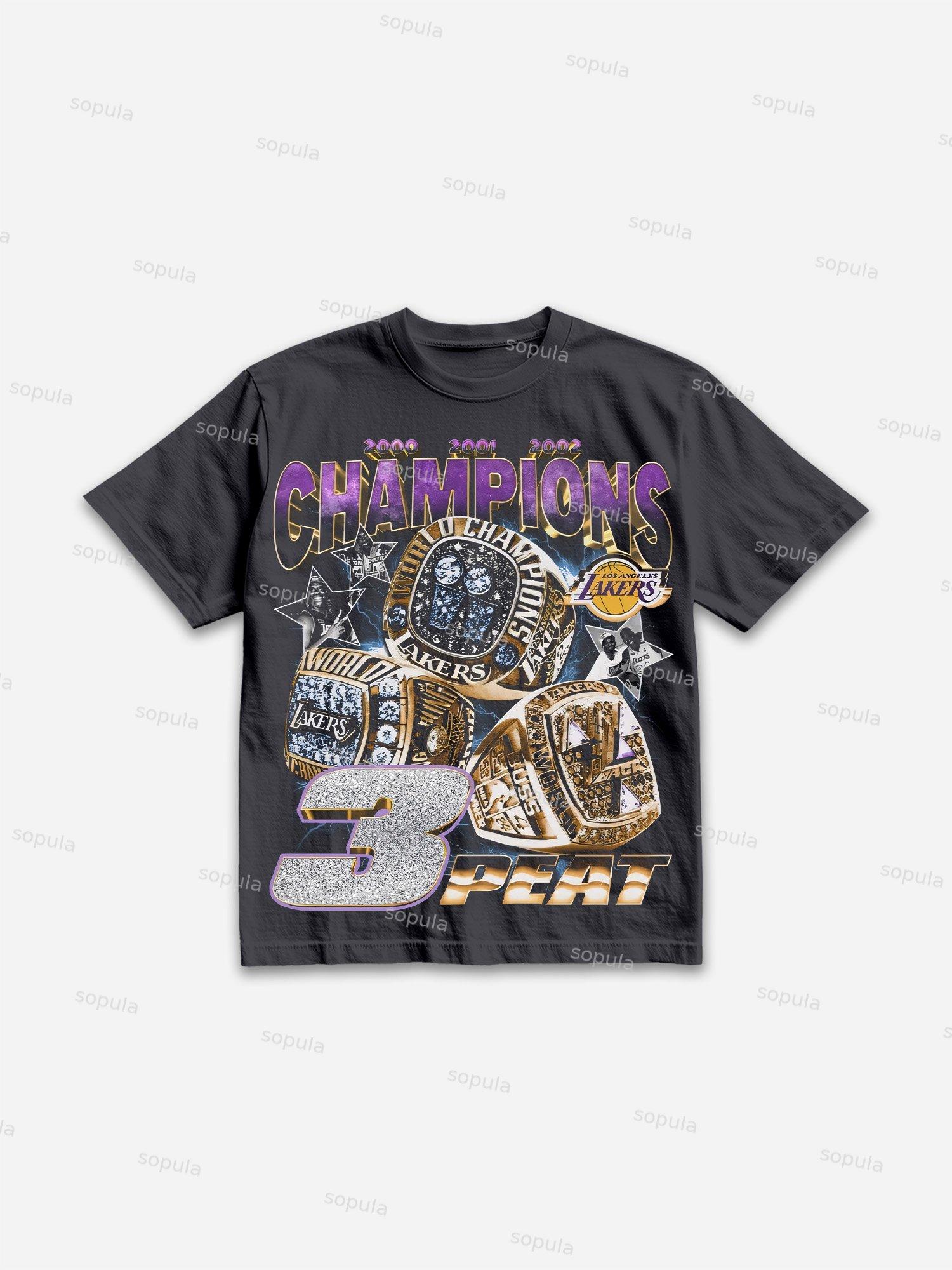 Lakers Dynasty The 3-peat Legacy Vintage Graphic Cotton T-shirt Product Image